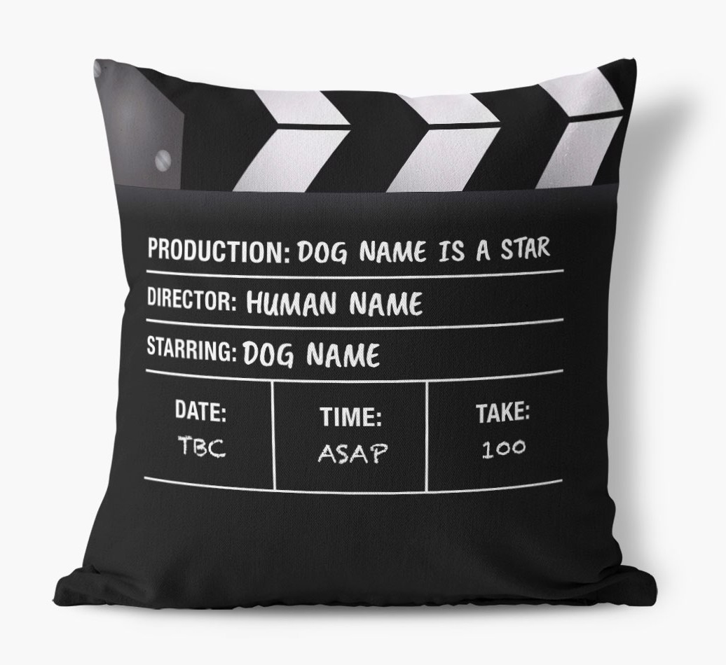 'Movie Clapperboard' - Personalized {breedFullName} Canvas Pillow
